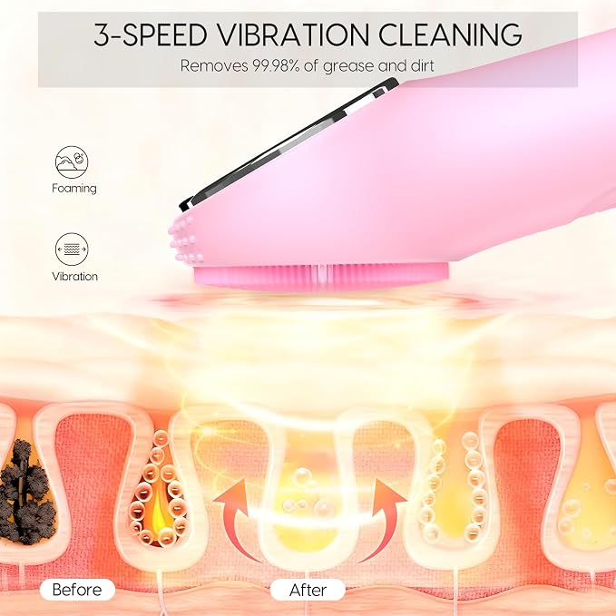 Silicone Facial Cleansing Brush, Portable Electric Face Scrubber - Image 3
