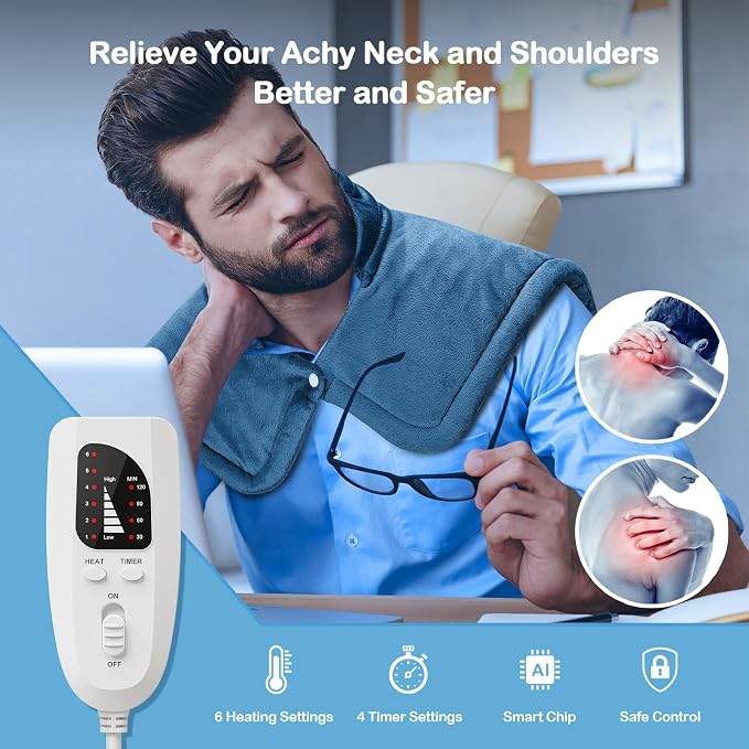 NIUONSIX Heating Pad for Neck Shoulders Back Pain Relief, Weighted Electric - Image 3