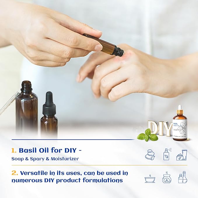 HIQILI Basil Essential Oil, 100% Pure & Natural, Diffuser in Bedroom, Mediation - Image 4