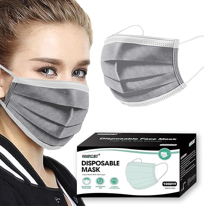100PCS Grey 3 ply Disposable Face Masks, Protection Face Masks by NNPCBT