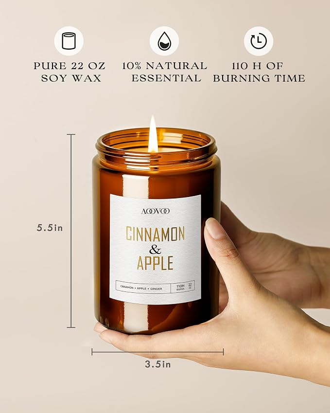 AOOVOO Apple Cinnamon Candles - 22 oz Scented Candles - Image 3