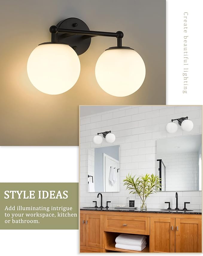 AKEZON 2-Light Black Bathroom Vanity Light Fixture, Modern Minimalist Vanity - Image 5