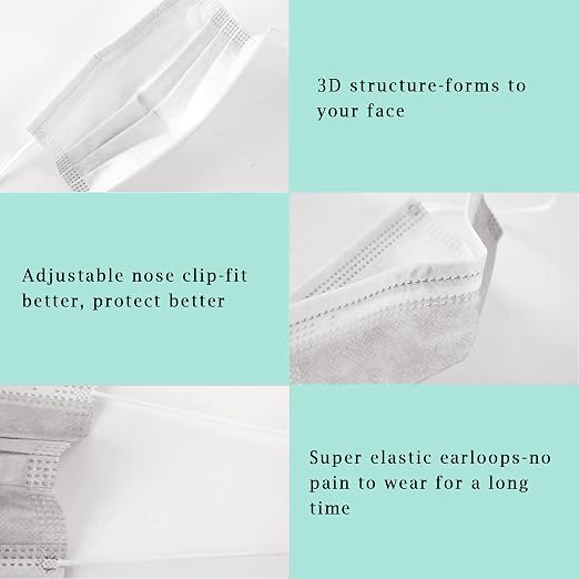 Borje White Disposable Face Masks 100 Pcs White Face Mask 3 Ply Protection Masks - Image 3