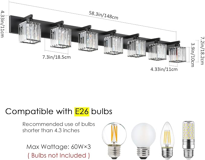 Aipsun Black Vanity Light Crystal Bathroom Lighting Fixtures Modern Bathroom - Image 5