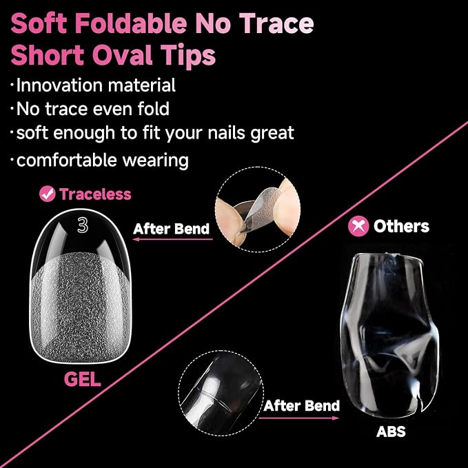 UNA GELLA Short Oval Round Nail Tips Pre Etched Short Oval Gel Nail Tips Soft - Image 5