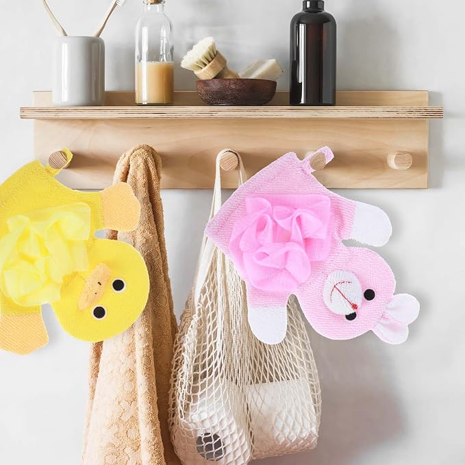 JIEYAO 2 Pcs Bath Mitt Washcloths Gloves, Cute Cartoon Exfoliating Glove Body - Image 5