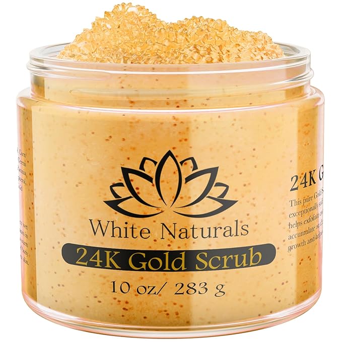 24K Gold Body Scrub, Natural Exfoliating Face Sugar Scrub by WhiteNaturals