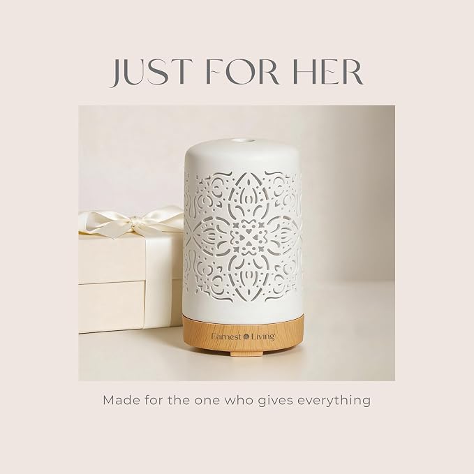 Earnest Living Essential Oil Diffuser White Ceramic Diffuser 100 ml Timers - Image 10