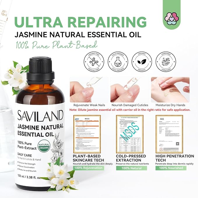 SAVILAND Jasmine Essential Oil for Cuticle Nails Hands: Ultra Repairing Cuticle - Image 3