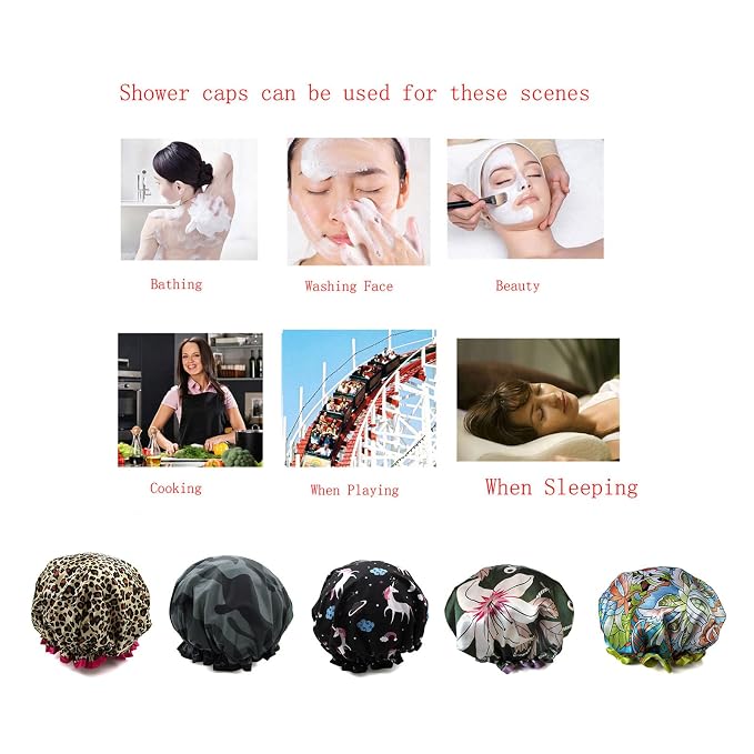 Shower Cap for Women Reusable Waterproof Shower Hat Adjustable Double Layer - Image 6