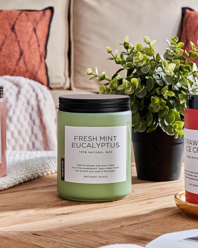 M&SENSE Eucalyptus & Mint Scented Jar Candle, Large 19.4oz Natural Soy Wax - Image 8