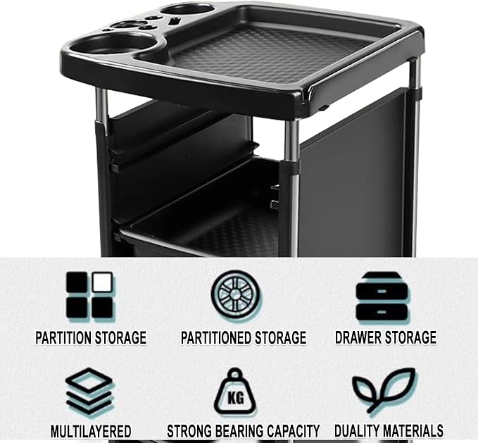 Salon Trolley Cart with Wheels & 5 Drawers, Salon Rolling Stations - Image 6
