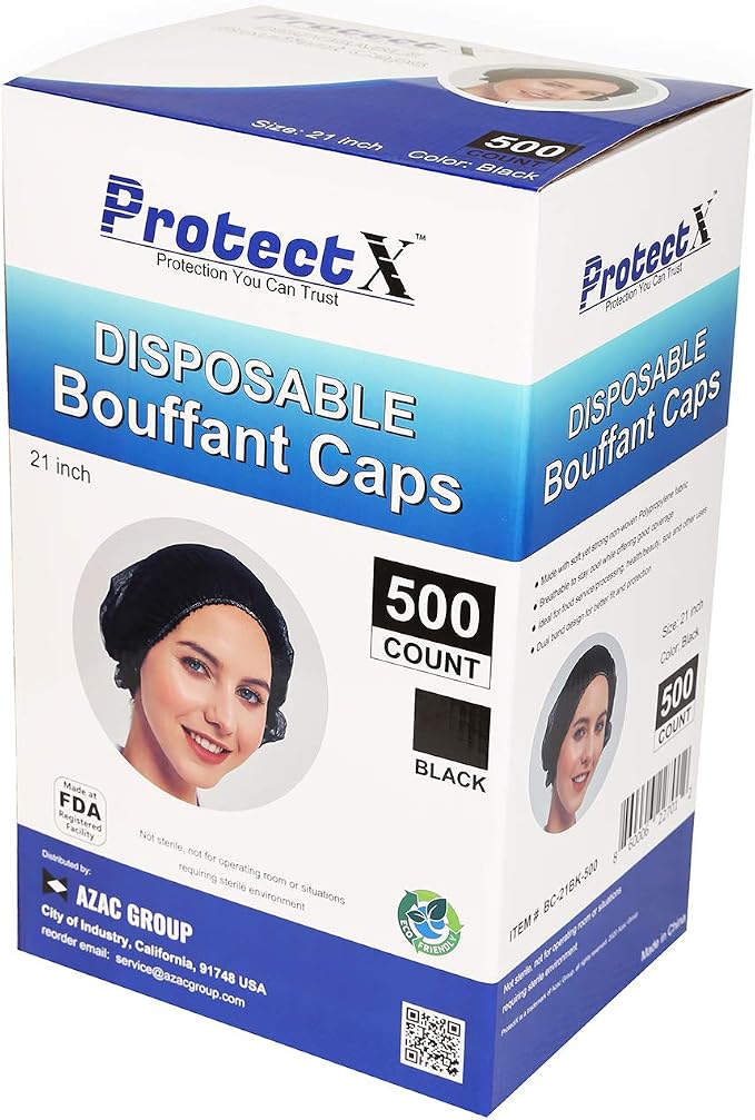 ProtectX 500-Pack Black Disposable Hair Nets, Elastic Head Cover, Bouffant Caps - Image 6