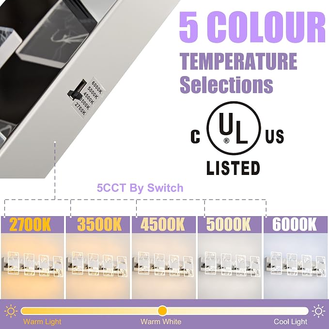 Modern LED Bathroom Light Fixtures Dimmable 4-Light Chrome Vanity Light - Image 3