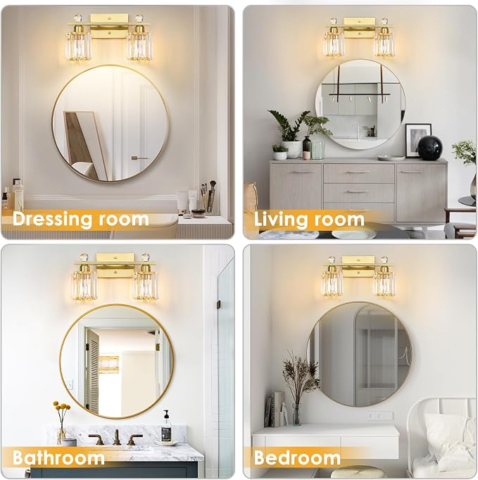 2-Light Gold Bathroom Light Fixtures, Modern Bathroom Vanity Lights Fixture - Image 6