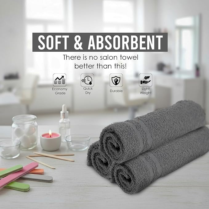 Salon Towels – 50 Pack Grey Hand Towels 100% Cotton Spa Towels – 16x27 inches - Image 3