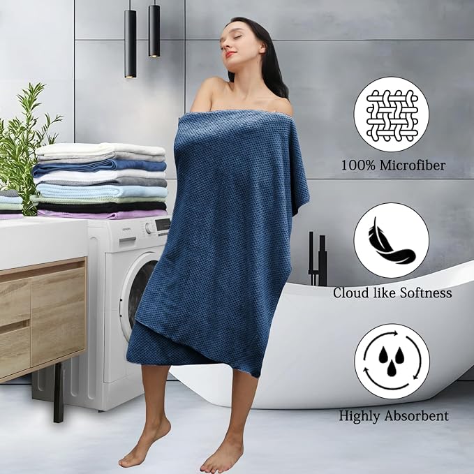 Hailea Navy Bath Towels Set 35x70 Inches - Image 3