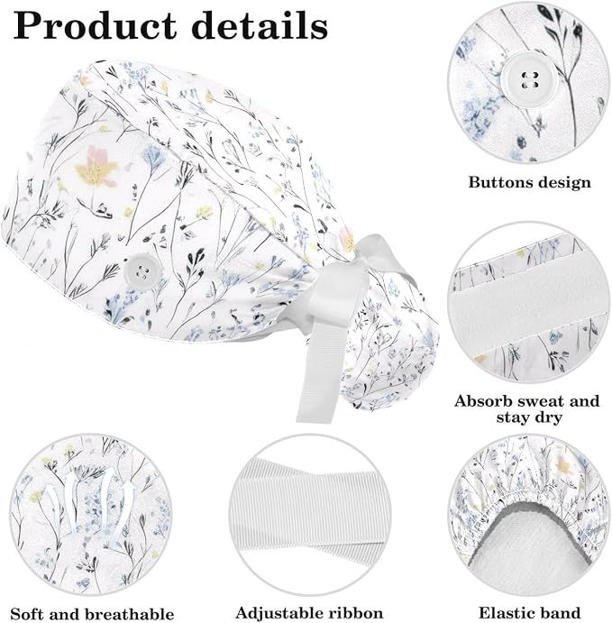 Scrub Cap with Hair Scrunchy, Ponytail Holder Surgical Cap - Image 3