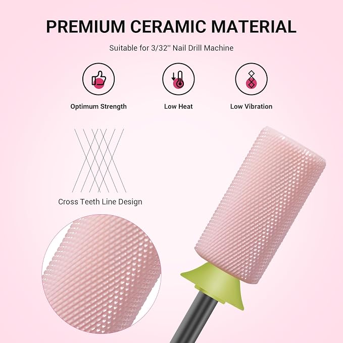 MelodySusie Ceramic Nail Drill Bits, 3/32'' Chamfer Flat Top Large Barrel Bits - Image 2