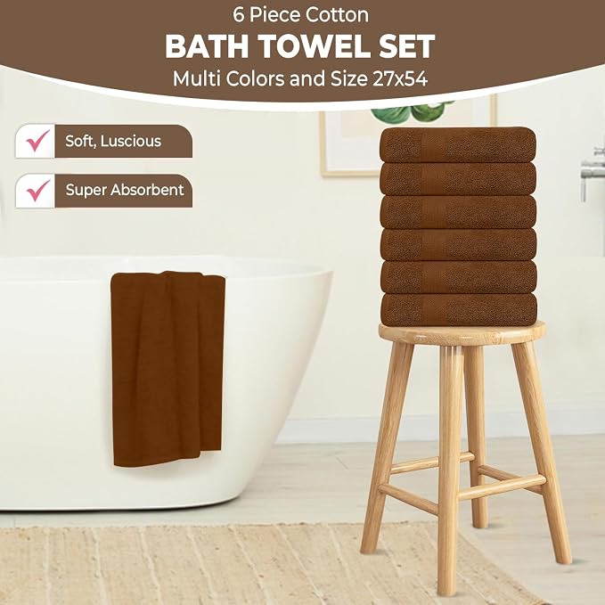 KAHAF COLLECTION 6 Pack Bath Towels Set 100% Ring Spun Cotton, Lightweight - Image 3