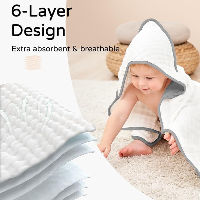 Yoofoss Hooded Baby Towels for Newborn 2 Pack 100% Muslin Organic Cotton Baby - Image 4