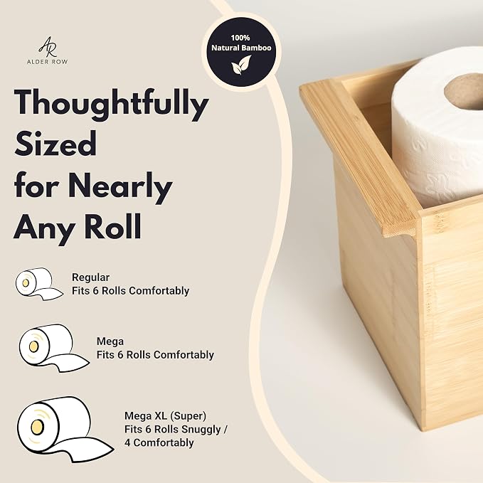 Bamboo Toilet Paper Holder & Bathroom Organizer by Alder Row, Freestanding - Image 3