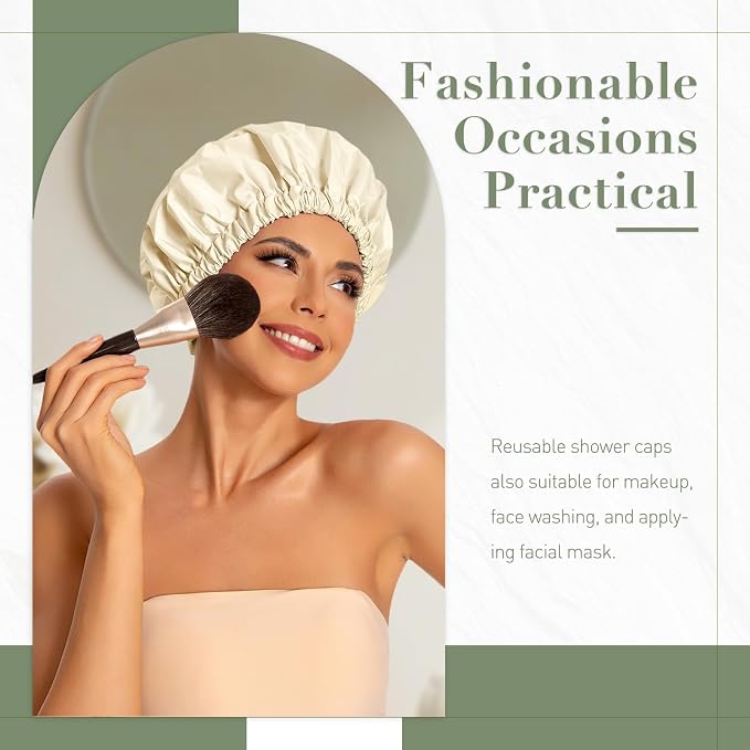 Reusable Shower Cap for Women, Large Waterproof Shower Bonnet - Image 2