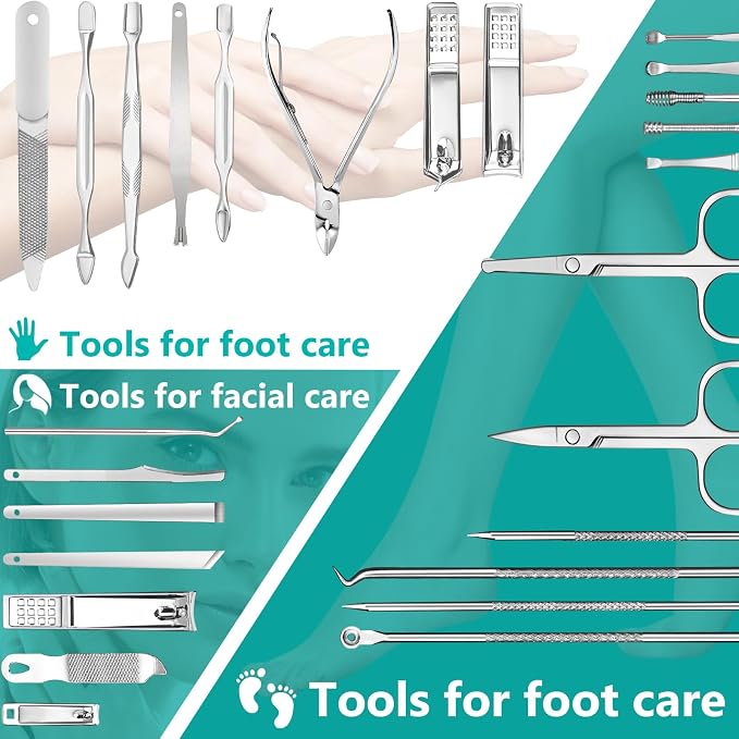 26-Piece Professional Manicure and Pedicure Kit, Nail Clippers Set, Stainless - Image 5