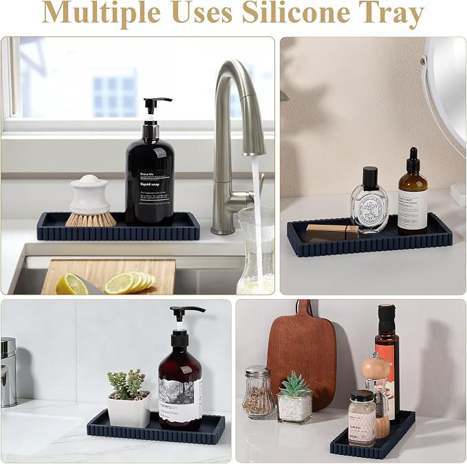 Silicone Bathroom Tray Small Vanity Organizer Rectangle Sink Caddy Sponge - Image 7