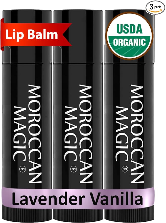 Moroccan Magic Organic Lavender Vanilla Lip Balm 3 Pack | Ultra-Hydrating Argan by MoroccanMagic