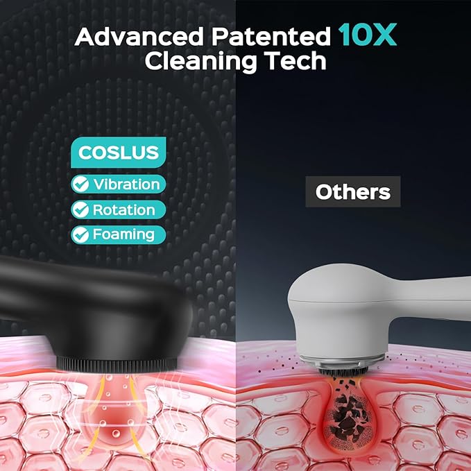 COSLUS FBS03 Face Scrubber Facial Cleansing Brush: 2 in 1 Spin and Vibration - Image 3