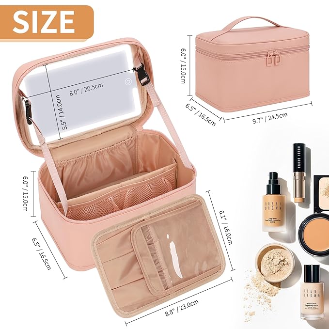 Makeup Bag With LED Mirror, Lightweight Travel Makeup Bag With 3 Color Setting - Image 6