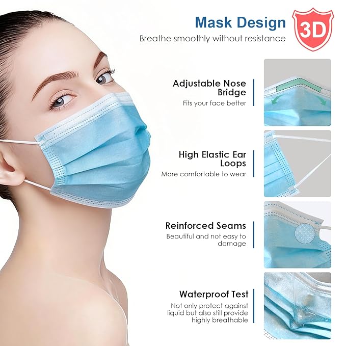 50pcs Individually Wrapped Masks, 3 Ply Breathable Face Mask - Image 4