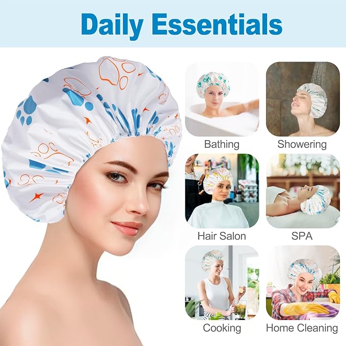 6 PCS Shower Caps for Women, Double Side Waterproof Shower Cap, Reusable - Image 3