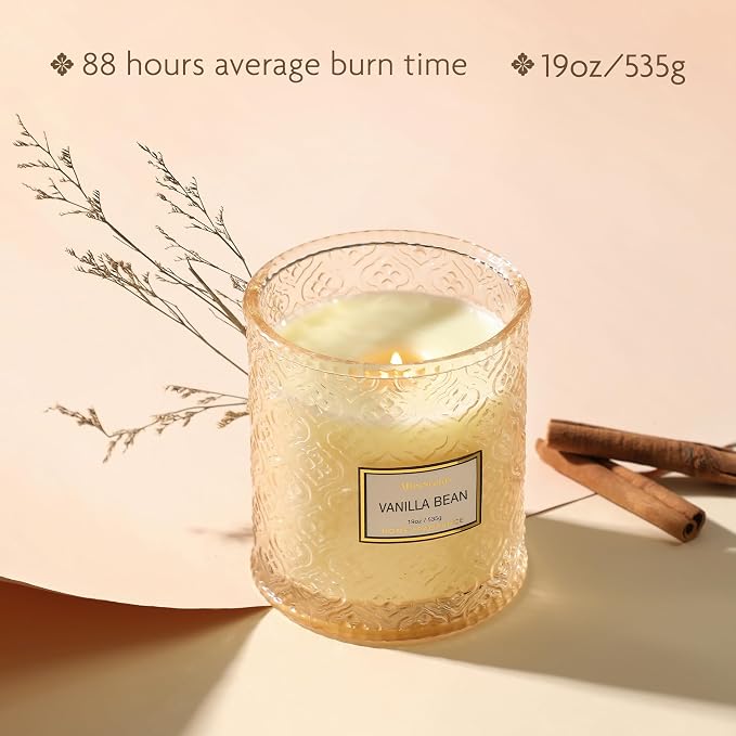 Vanilla Bean Candle, Large Decorative Glass Candle 19oz, Luxury Soy Wax Scented - Image 4