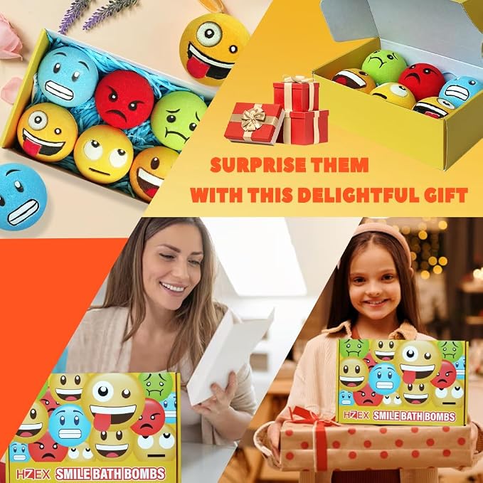 HZEX Large Emotion Face Bath Bombs Set of 6 – Fun Emoji-Inspired Spa Fizzies – - Image 7