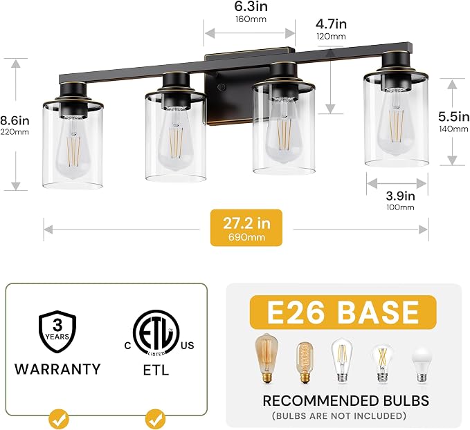 L LOHAS LED 4 Light Bathroom Light Fixtures, Vanity Lights - Image 2