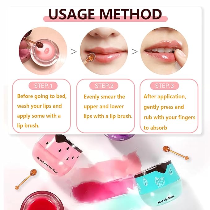 6 PCS Honey Lip Mask, Strawberry & Watermelon & Coconut & Cherry & Apple Lime - Image 4