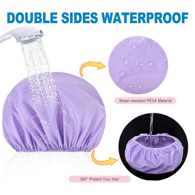 12 PCS Shower Caps for Women, Double Side Waterproof Shower Cap, Reusable - Image 5