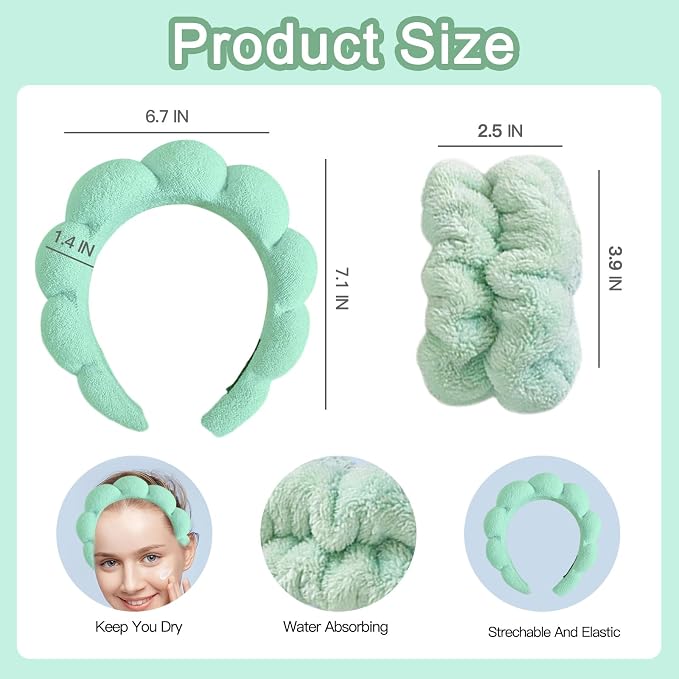 Beleki Spa Headband for Washing Face Wristband Set Makeup Skincare Face Washing - Image 2