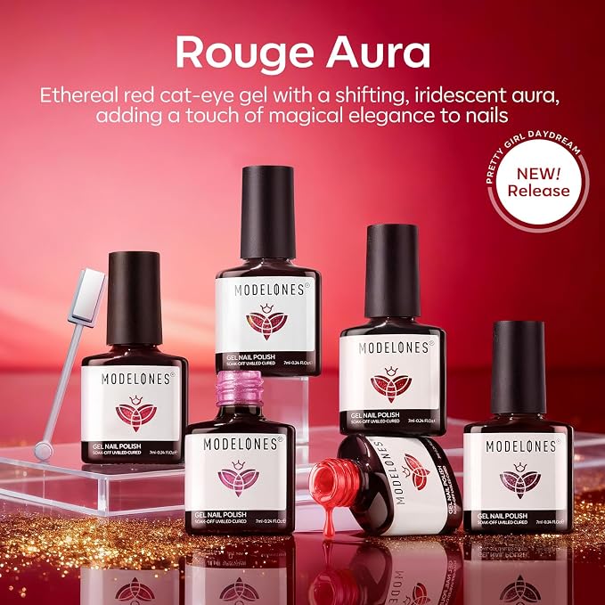 modelones Cat Eye Gel Nail Polish, 6 Colors Red Glitter Burgundy Ruby Sparkle - Image 5