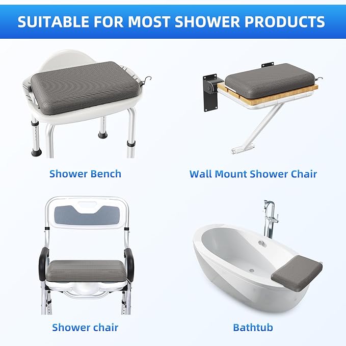 Shower Seat Cushion with Non-Slip Silicone Bottom, Shower Chair Cushion - Image 4