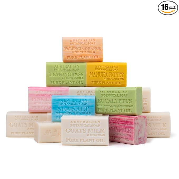 Australian Botanical Soap 16-Bar Set, Goats Milk & Soya Bean 8-Pack + Variety by AustralianBotanicalSoap