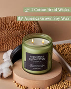 M&SENSE Eucalyptus & Mint Home Scented Candles, 11.6oz Organic Non Toxic Soy - Image 3