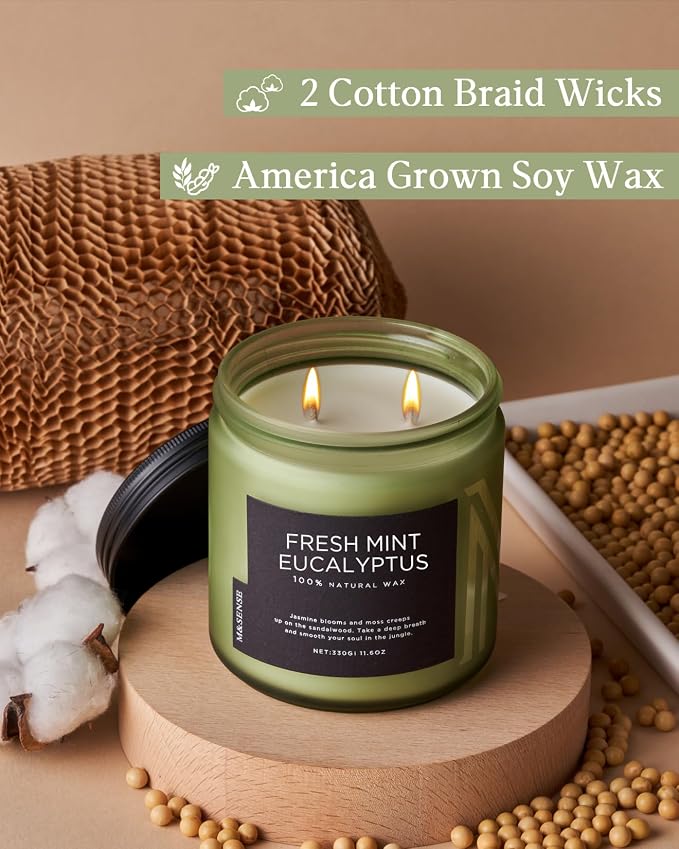 M&SENSE Eucalyptus & Mint Home Scented Candles, 11.6oz Organic Non Toxic Soy - Image 3