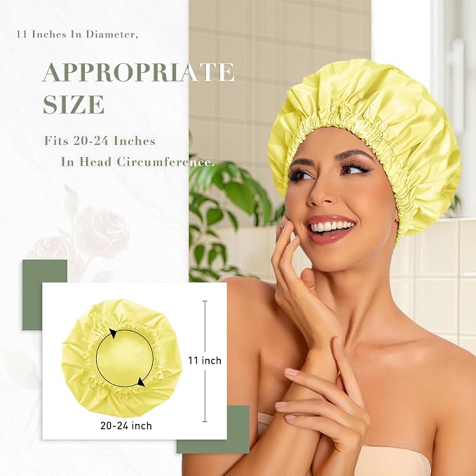 Reusable Shower Cap for Women, Large Waterproof Shower Bonnet Washable Elastic - Image 3