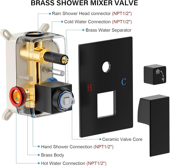 FPXRNG Black Shower Faucet Set, Rainfall Shower System - Image 6
