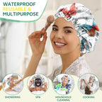 2 PCS Shower Cap Waterproof Double Layer Elastic Adjustable Reusable Hair Bath - Image 6