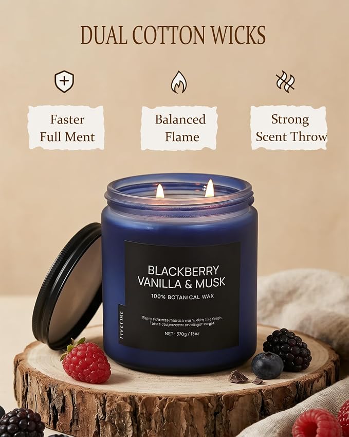 BlackBerry Vanilla Musk Home Scented Candles, 13oz Organic Soy Wax, 76-Hour - Image 4