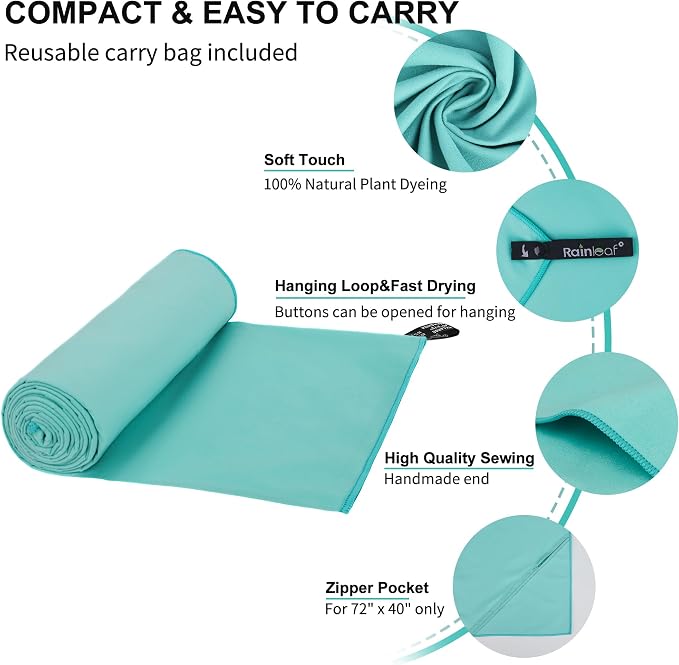 Rainleaf Microfiber Towel Perfect Travel & Gym & Camping Towel. Quick Dry - Image 3